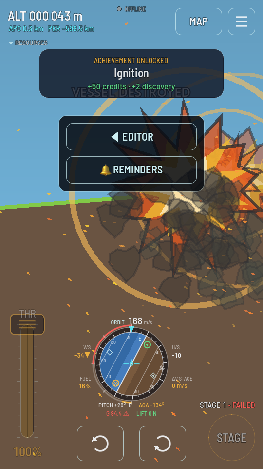 A rocket breaking apart in an explosion low over the ground after its bare tank overheated on ascent.
