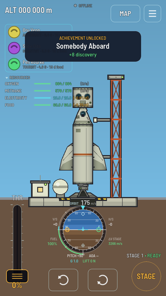 The crew chip expanded into three rows, each with a face, a name and a state line, partly behind an achievement toast.