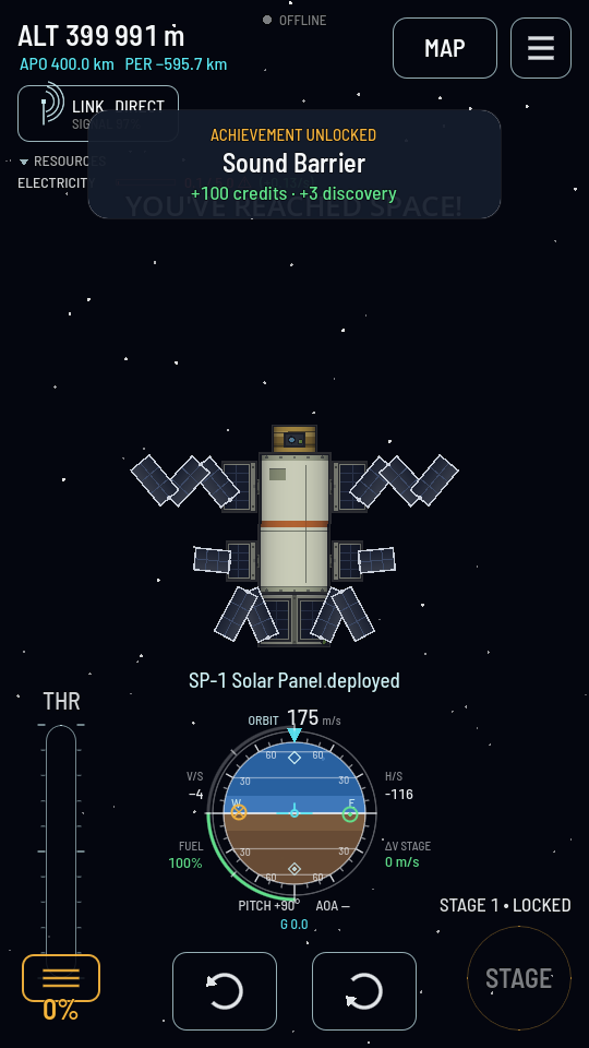 A satellite in space with its solar wings part way out of their housings, still folded back on themselves, and the toast SP-1 Solar Panel deployed under the ship.