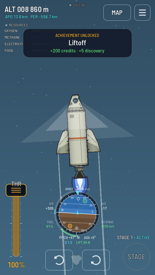 A rocket climbing with a faint pale shockwave cone trailing behind it as it crosses the speed of sound.