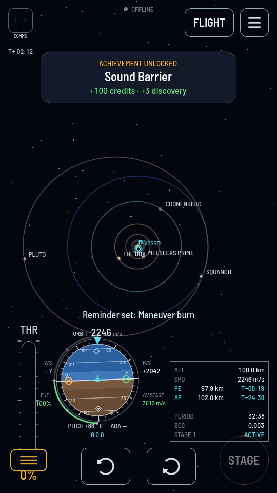The map zoomed out to the whole solar system: the star at the centre with several worlds' rings around it, each labelled by name.