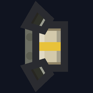 The Separation Motor as drawn in the hangar: a small tan drum on a bracket with a nozzle at each end, both turned in toward the mount.