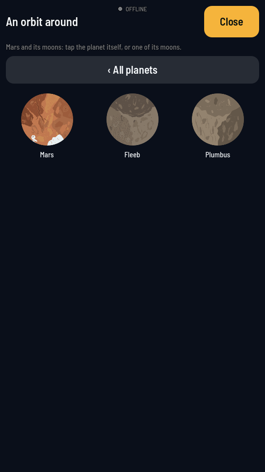 Mars opened on itself and its moons: All planets above, then pictures of Mars, Fleeb and Plumbus.